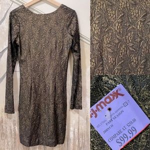 $250•2B.Rych•Lace•Copper Metallic•Long Sleeve•BodyCon‎ Dress•Sz 6